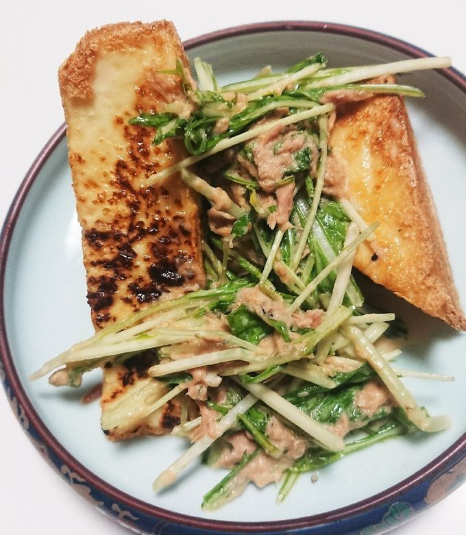 熱カリな厚揚げの水菜ツナマヨサラダ乗せ＊ by 狐ト白ノ曼珠沙華