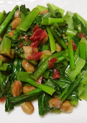 すぐできる小松菜の梅納豆炒め-レシピのメイン写真