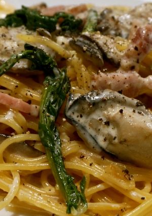 牡蠣と春菊のクリームパスタ-レシピのメイン写真
