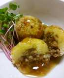 じゃがいも肉詰め団子のあんかけ