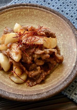 牛切り落とし肉とかぶの胡麻味噌炒め-レシピのメイン写真