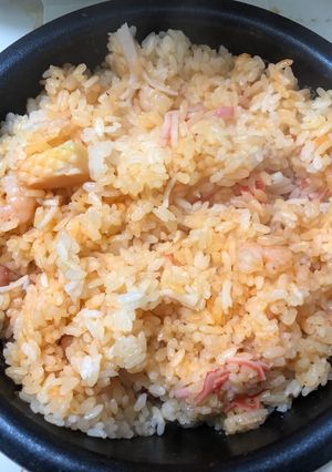 ズボラ飯「鍋キューブピリ辛海鮮ご飯」-レシピのメイン写真