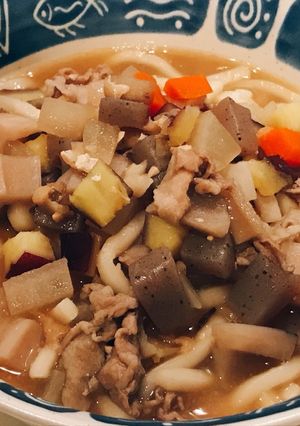残った具沢山サイコロ豚汁で、豚汁うどん！-レシピのメイン写真