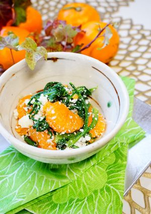 【春菊とみかんのカッテージチーズ和え】-レシピのメイン写真