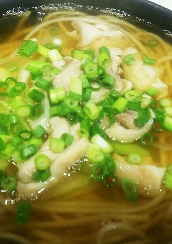 鶏肉と長ネギの煮麺　万能ネギを添えて-レシピのメイン写真
