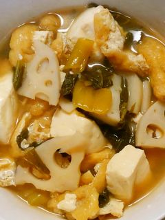 蓮根とチンゲン菜と豆腐 油揚げの煮物❀-レシピのメイン写真
