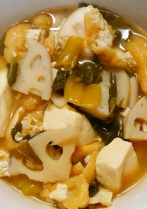 蓮根とチンゲン菜と豆腐 油揚げの煮物❀-レシピのメイン写真