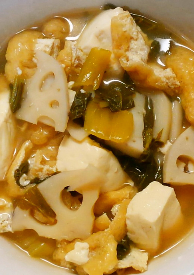 蓮根とチンゲン菜と豆腐 油揚げの煮物❀-レシピのメイン写真