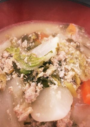 白菜と豚ひき肉のミルク味噌チーズ汁！-レシピのメイン写真