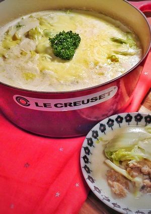 蓮根えのきたっぷり鶏団子のチーズミルク鍋-レシピのメイン写真