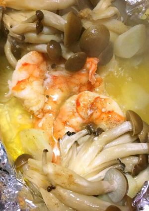 ばり簡単!海老ときのこのホイル焼き-レシピのメイン写真