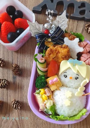 ツムツムエルサ雪だるまのクリスマス弁当-レシピのメイン写真