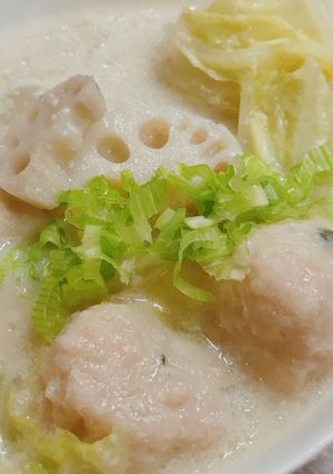 白菜とれんこん 鶏団子の 豆乳味噌スープ-レシピのメイン写真