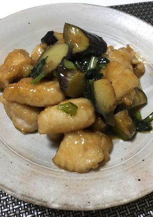 柔らか鶏胸肉とナスと小松菜の甘辛炒め-レシピのメイン写真