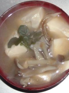 舞茸&豆腐&揚げ&牛蒡&クレソンの味噌汁-レシピのメイン写真