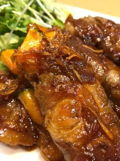 肉巻きかぼちゃの生姜焼き♪-レシピのメイン写真
