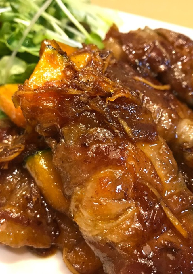 肉巻きかぼちゃの生姜焼き♪-レシピのメイン写真