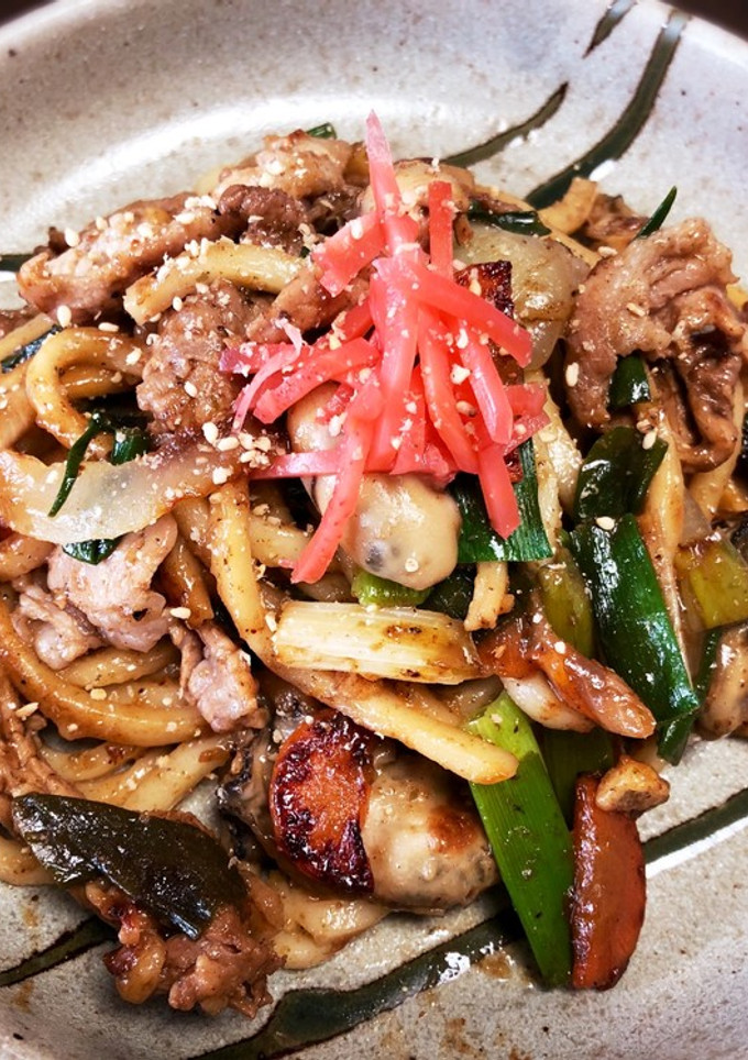 カキと九条ネギの焼きうどん-レシピのメイン写真