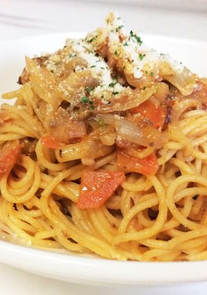 ハッシュドビーフ救済〜トマトチーズパスタ-レシピのメイン写真