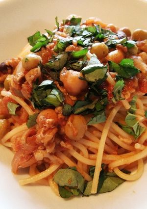 豚肉とビーンズのトマト煮込みパスタ-レシピのメイン写真