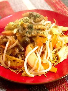 簡単 節約 ズボラ 男飯の野菜皿うどん-レシピのメイン写真