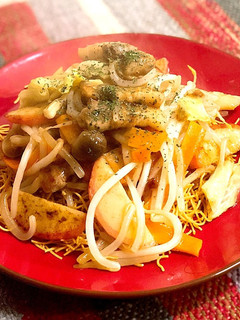 簡単 節約 ズボラ 男飯の野菜皿うどん-レシピのメイン写真