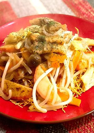 簡単 節約 ズボラ 男飯の野菜皿うどん-レシピのメイン写真