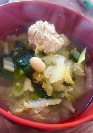 美味しいすぐできる白菜と豆と鳥団子スープ-レシピのメイン写真