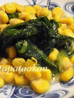 お弁当にも♪春菊とコーンのバター醤油炒め-レシピのメイン写真
