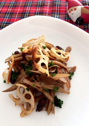 ごぼうのバルサミコソテー蓮根チップス添え-レシピのメイン写真