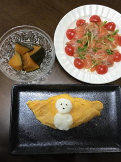 雪だるまのせオムレツと冬至おうちごはん-レシピのメイン写真