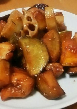 揚げ鶏と根菜の甘辛タレ和え。-レシピのメイン写真