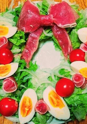 X'masに!簡単手抜きリースサラダ-レシピのメイン写真