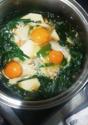今日の晩ご飯　ニラ・豆腐・玉子落とし-レシピのメイン写真