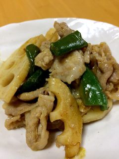 豚薄切り肉&蓮根ピーマンの和風カレー炒め-レシピのメイン写真