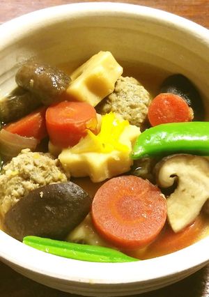 柚子入り肉団子、金時人参、ちくわぶの煮物-レシピのメイン写真