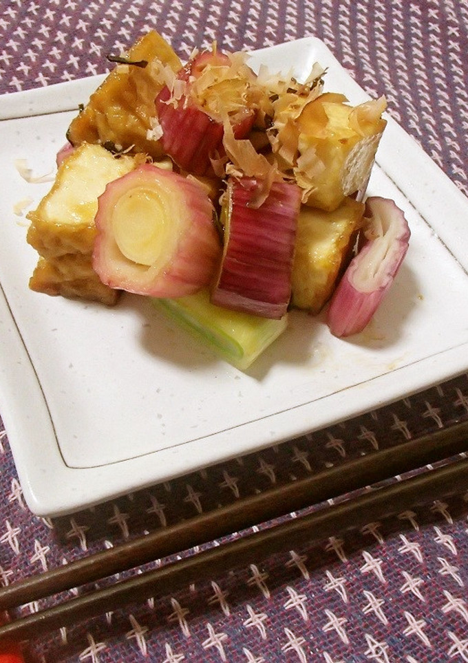 天栄赤ねぎと厚揚げの塩昆布炒め-レシピのメイン写真
