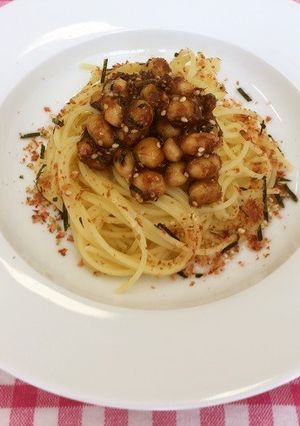 鰹みりん焼と大豆のふりかけパスタ-レシピのメイン写真