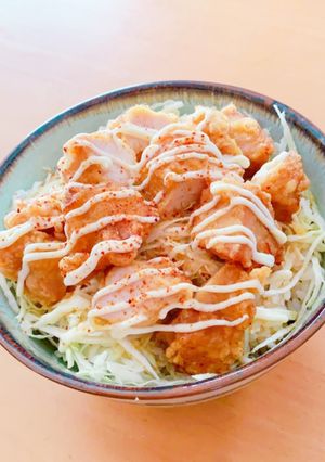 鶏唐揚げで♬甘辛ダレの唐マヨサラダ丼♬-レシピのメイン写真