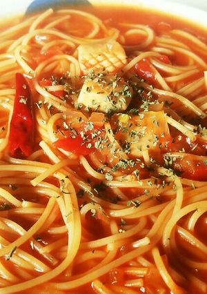 シーフードミックスのトマトスープパスタ-レシピのメイン写真