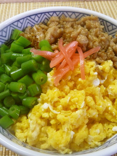 いんげんと鶏そぼろの簡単三食丼-レシピのメイン写真