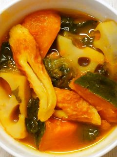 かぼちゃと蓮根とチンゲン菜 ちくわの煮物-レシピのメイン写真