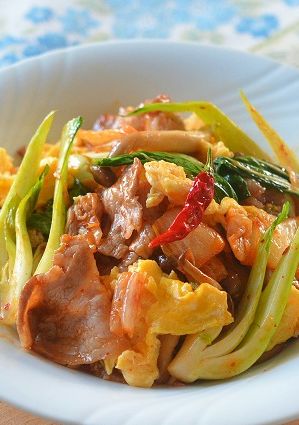 青梗菜と豚バラのキムチ炒め♪-レシピのメイン写真