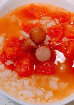 レンジで簡単、チョイ辛トマトスープごはん-レシピのメイン写真