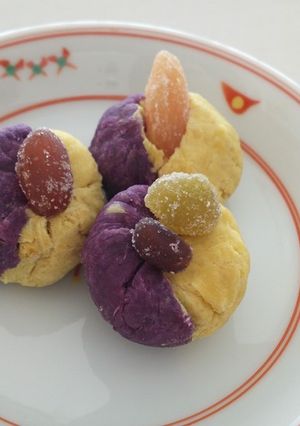 甘納豆とお芋の茶巾 簡単 おせち 和菓子-レシピのメイン写真