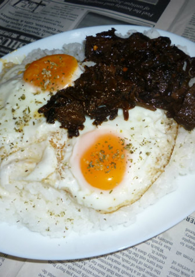 ダブル目玉焼き＋まぐろの佃煮のカフェ丼-レシピのメイン写真