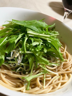 水菜とジャコ(しらす)のペペロンチーノ-レシピのメイン写真