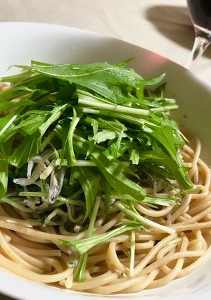 水菜とジャコ（しらす）のペペロンチーノ-レシピのメイン写真