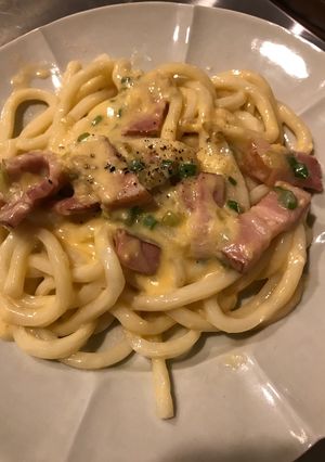 うどんカルボナーラ(Safariに動画有-レシピのメイン写真