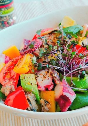 タコと野菜のオートミールサラダボウル-レシピのメイン写真